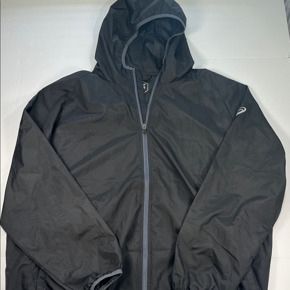 ASICS Men's Black Lightweight Hooded Windbreaker Jacket Sz XL